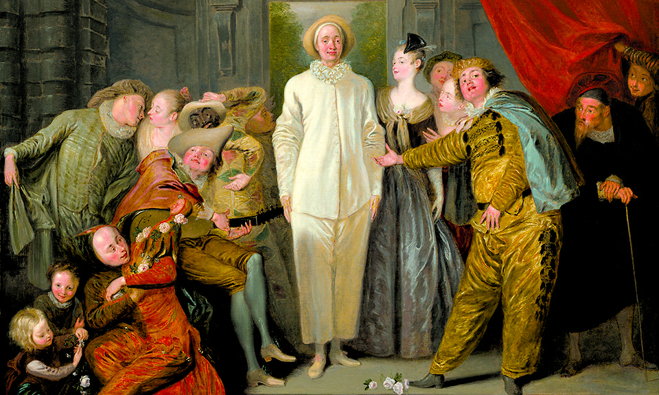 На картине «Итальянские комедианты» (около 1720) Жан-Антуан Ватто изобразил прощальное выступление труппы, изгоняемой из Парижа.  Фото: National Gallery of Art, Washington