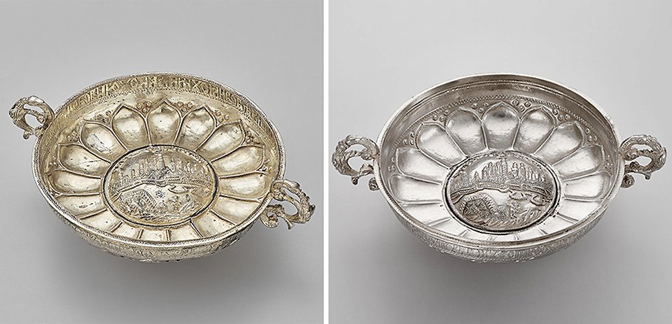 Слева — серебряная чарка из Новгорода, XVII в. Справа — достоверно выполненная копия, предположительно XIX в. Фото: Музеи Московского Кремля